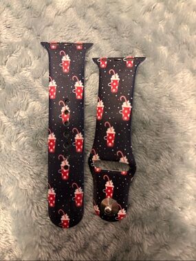 Festive Hot Cocoa Pattern Apple Watch Band - Navy Blue & Red